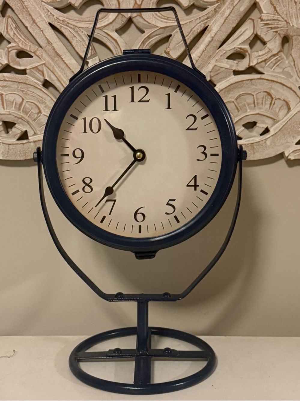 Navy Blue Industrial Table Clock Farmhouse Desk Decor